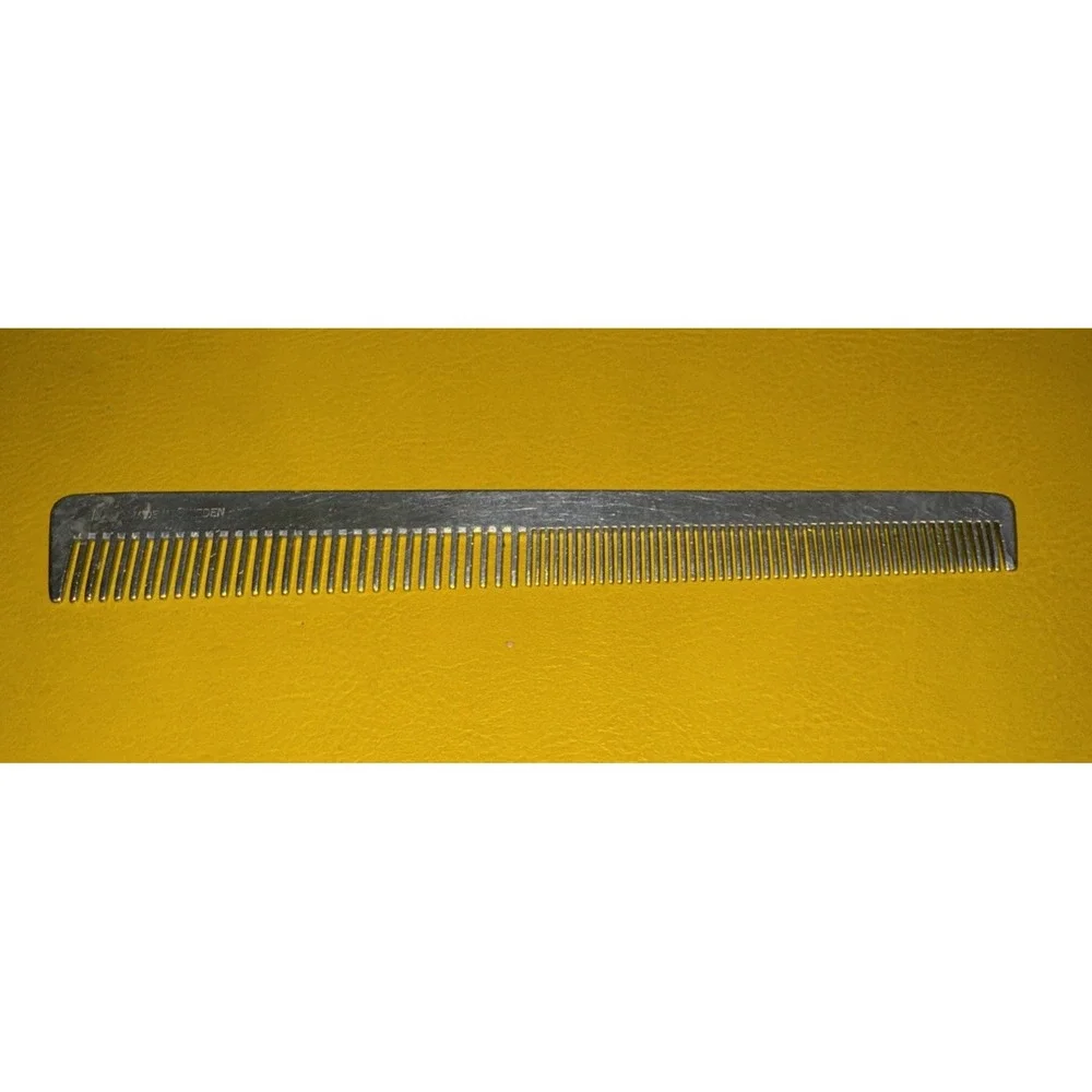 Vintage Swedish Crown Handmade Aluminum Metal Comb 65 Made In Sweden 6.75